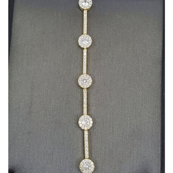 ROUND CLEAR SILVER CZ BAR LINK BRACELET - Picture 1 of 3